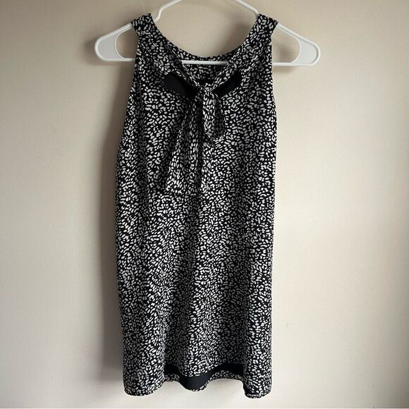 Talbots Black White Patterned Tie Neck Sleeveless Tunic Tank Top - Picture 3 of 6